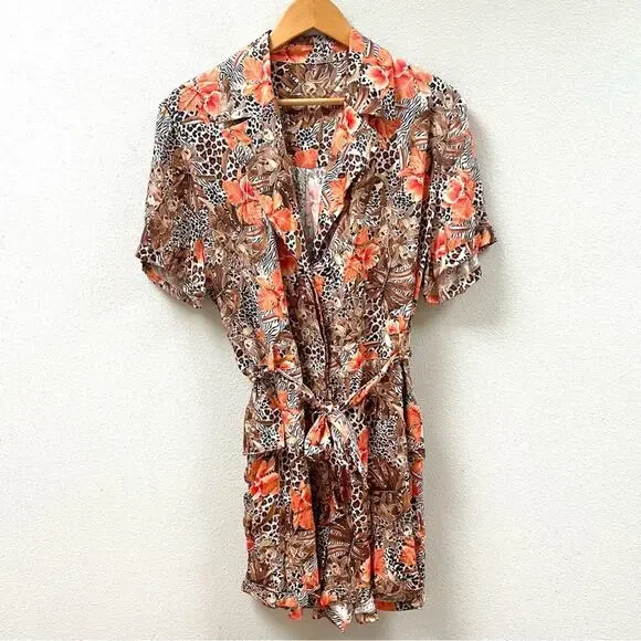Lita by Ciera Belted Short Sleeve Romper Leopard Floral Print Womens Medium $348
